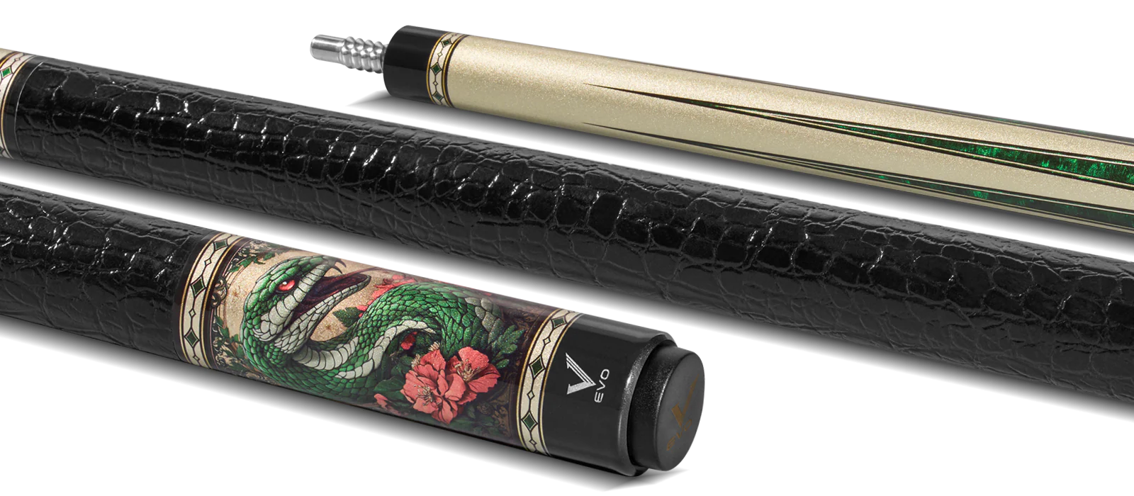 EVO Beast Emerald Cobra Leather Wrap Pool Cue - Image 3