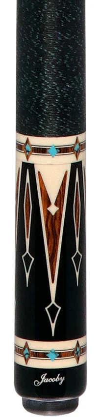 Jacoby Ebony Forearm with Bocote Points and Elforyn/Turquoise Inlays Pool Cue with 12.80mm Jacoby Ultra Pro Shaft - Image 2