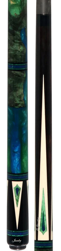 Jacoby Ebony with 4 White Juma/Malachite Points and Impregnated Burl No Wrap Pool Cue with Carbon Shaft - Image 5