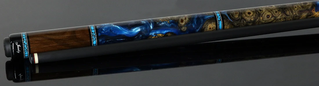 Jacoby Zircote with Turquoise and Impregnated Burl No Wrap Pool Cue with Carbon Shaft - Image 3