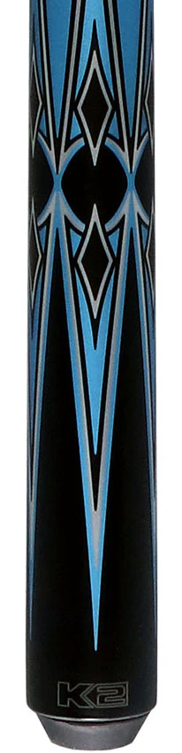 K2 Matte Metallic Blue with Silver and Black Graphic Pool Cue with 12.50mm K2 LD Shaft - Image 2