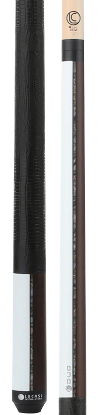 Lucasi Custom Duo Series Half Matte White Paint, Half Matte Black Palm with Lizard Embossed Leather Wrap Pool Cue - Image 3