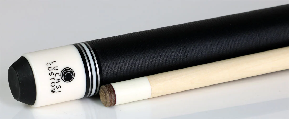 Lucasi Zero Flexpoint Antique Curly with Silver/White Rings and Black Linen Wrap Pool Cue - LZCB7 - Image 2