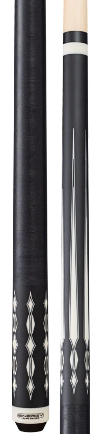 Players Energy Series Matte Black with White and Silver Graphic Pool Cue with Black Linen Wrap - Image 3