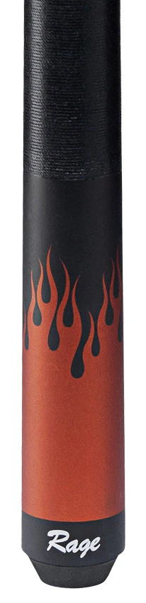 Rage Matte Black Forearm and Orange Flames Pool Cue with Black Linen Wrap - Image 2